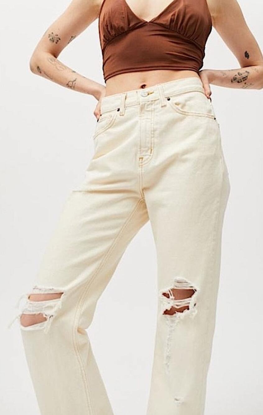 BDG Urban Outfitters Jeans High Waisted Womens 29+ Ivory Distressed Raw Hem